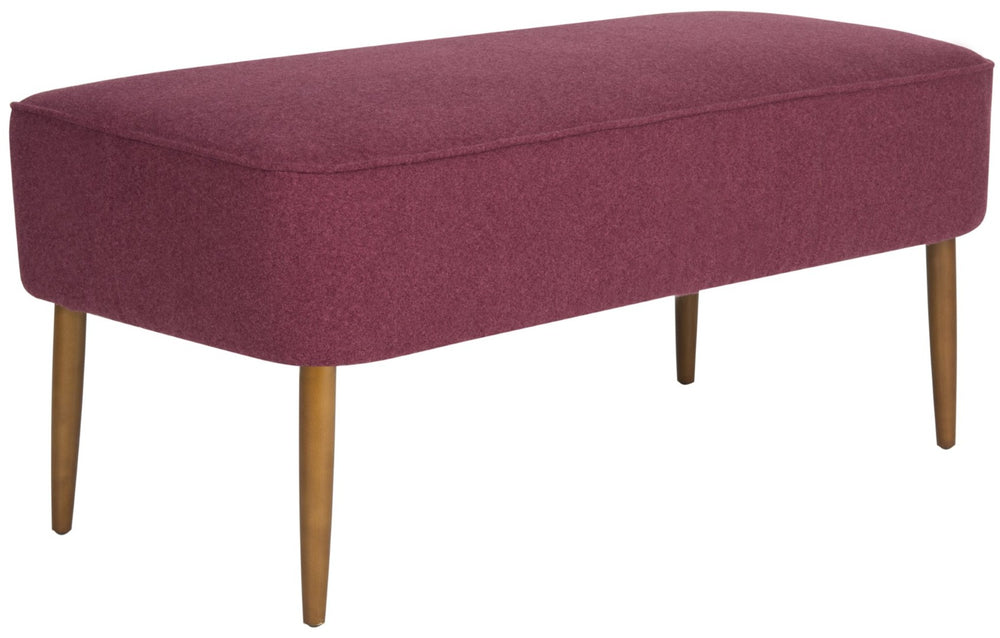 Safavieh Levi Mid-Century Modern Bench With Upholstered Seat And Natural Oak Legs For Stylish Home Decor Maroon MCR4609F