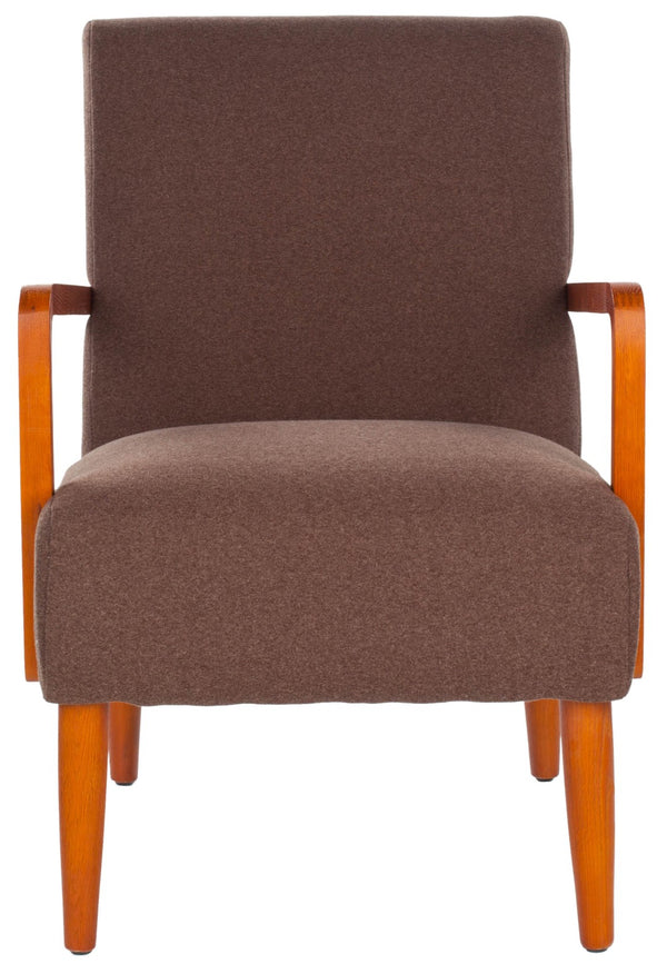 Safavieh Wiley Arm Chair - Mid-Century Modern Accent Chair With Brown Textured Fabric & Solid Birchwood Frame MCR4610B