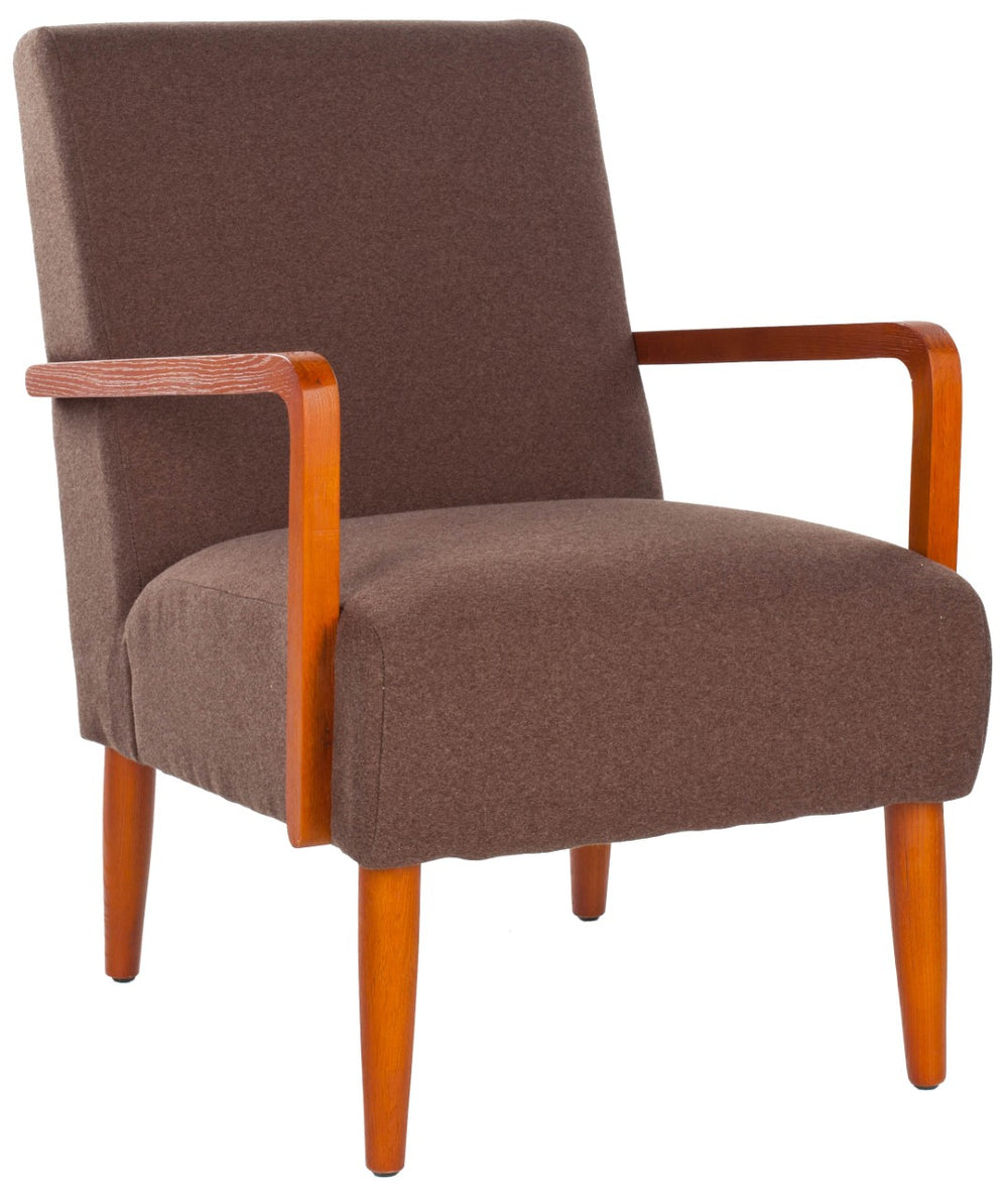 Safavieh Wiley Arm Chair - Mid-Century Modern Accent Chair With Brown Textured Fabric & Solid Birchwood Frame MCR4610B