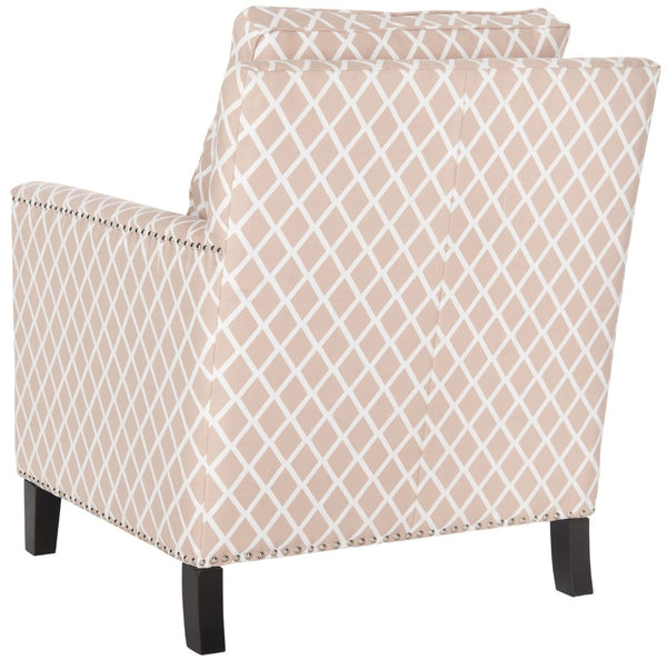 Safavieh Buckler Club Chair - Contemporary Diamond Upholstery With Silver Nail Heads For Timeless Elegance Peach Pink / White MCR4613B