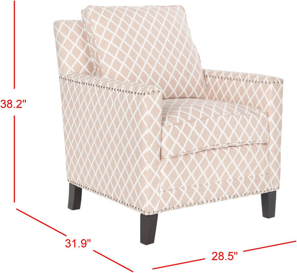 Safavieh Buckler Club Chair - Contemporary Diamond Upholstery With Silver Nail Heads For Timeless Elegance Peach Pink / White MCR4613B