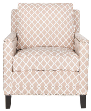 Safavieh Buckler Club Chair - Contemporary Diamond Upholstery With Silver Nail Heads For Timeless Elegance Peach Pink / White MCR4613B