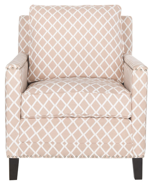 Safavieh Buckler Club Chair - Contemporary Diamond Upholstery With Silver Nail Heads For Timeless Elegance Peach Pink / White MCR4613B