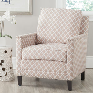 Safavieh Buckler Club Chair - Contemporary Diamond Upholstery With Silver Nail Heads For Timeless Elegance Peach Pink / White MCR4613B