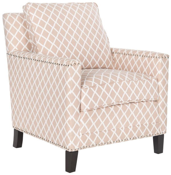 Safavieh Buckler Club Chair - Contemporary Diamond Upholstery With Silver Nail Heads For Timeless Elegance Peach Pink / White MCR4613B