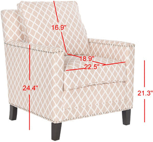 Safavieh Buckler Club Chair - Contemporary Diamond Upholstery With Silver Nail Heads For Timeless Elegance Peach Pink / White MCR4613B