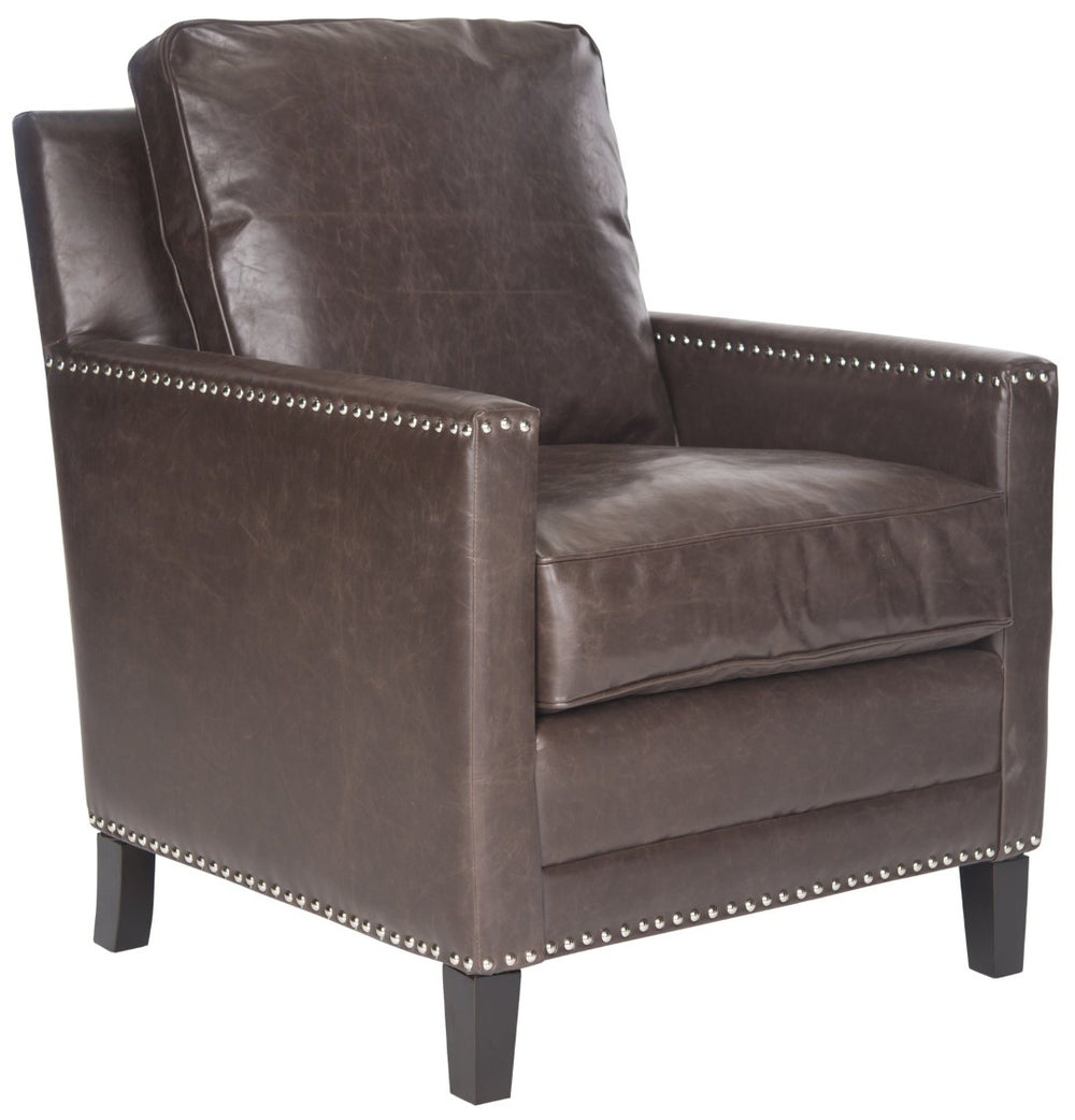 Safavieh Buckler Club Chair - Contemporary Diamond Upholstery With Silver Nail Heads For Timeless Elegance Brown MCR4613C