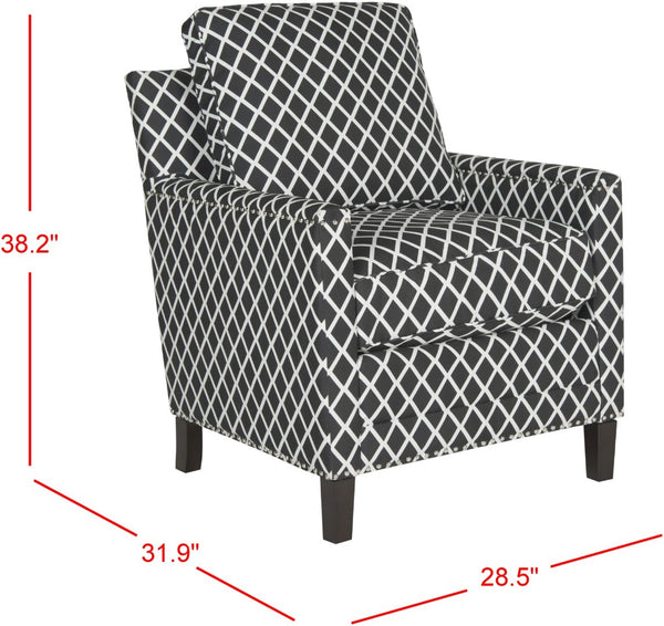 Safavieh Buckler Club Chair - Elegant Black And White Plaid With Silver Nailheads For Stylish Interiors MCR4613D