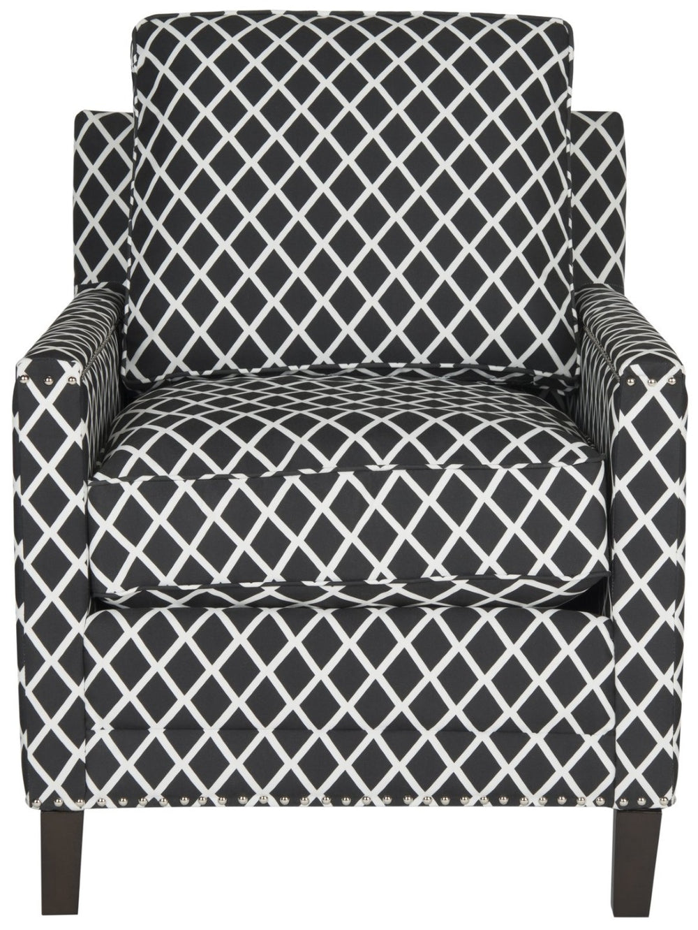 Safavieh Buckler Club Chair - Elegant Black And White Plaid With Silver Nailheads For Stylish Interiors MCR4613D