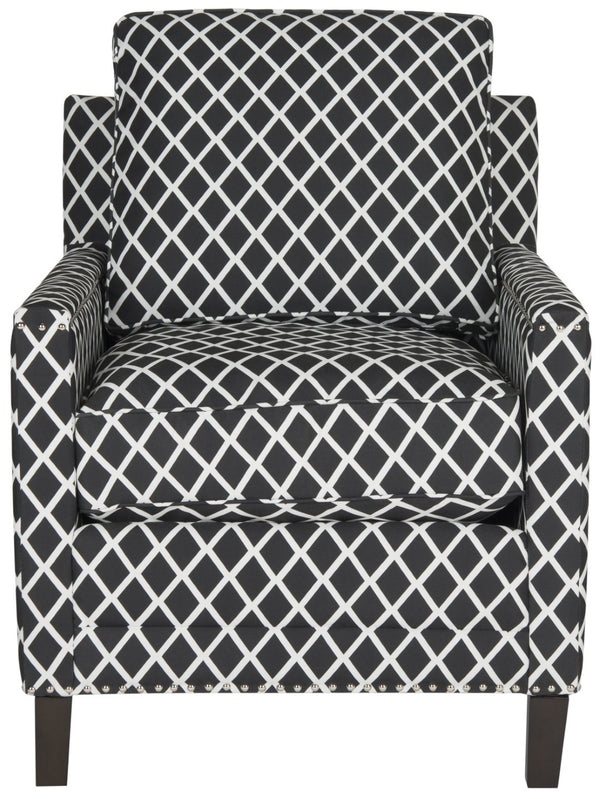 Safavieh Buckler Club Chair - Elegant Black And White Plaid With Silver Nailheads For Stylish Interiors MCR4613D
