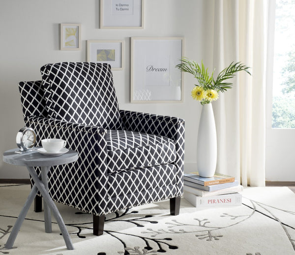Safavieh Buckler Club Chair - Elegant Black And White Plaid With Silver Nailheads For Stylish Interiors MCR4613D