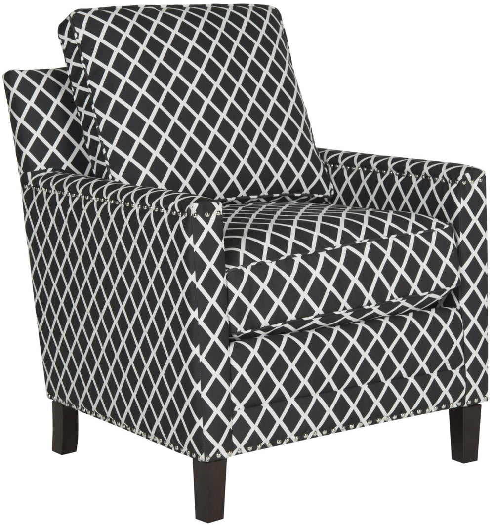 Safavieh Buckler Club Chair - Elegant Black And White Plaid With Silver Nailheads For Stylish Interiors MCR4613D