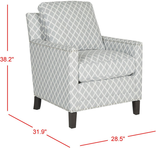 Safavieh Buckler Club Chair - Contemporary Diamond Upholstery With Silver Nail Heads For Timeless Elegance Grey / White MCR4613E