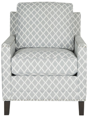 Safavieh Buckler Club Chair - Contemporary Diamond Upholstery With Silver Nail Heads For Timeless Elegance Grey / White MCR4613E