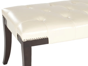 Safavieh Gibbons Bench - Elegant Upholstered Seating With Tufted Design, Silver Nail Heads & Espresso Legs Flat Cream MCR4614B