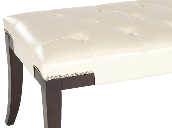Safavieh Gibbons Bench - Elegant Upholstered Seating With Tufted Design, Silver Nail Heads & Espresso Legs Flat Cream MCR4614B