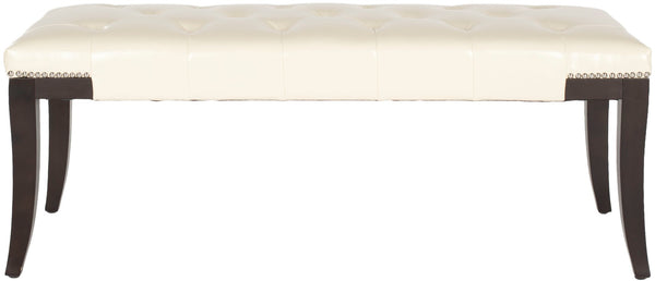 Safavieh Gibbons Bench - Elegant Upholstered Seating With Tufted Design, Silver Nail Heads & Espresso Legs Flat Cream MCR4614B