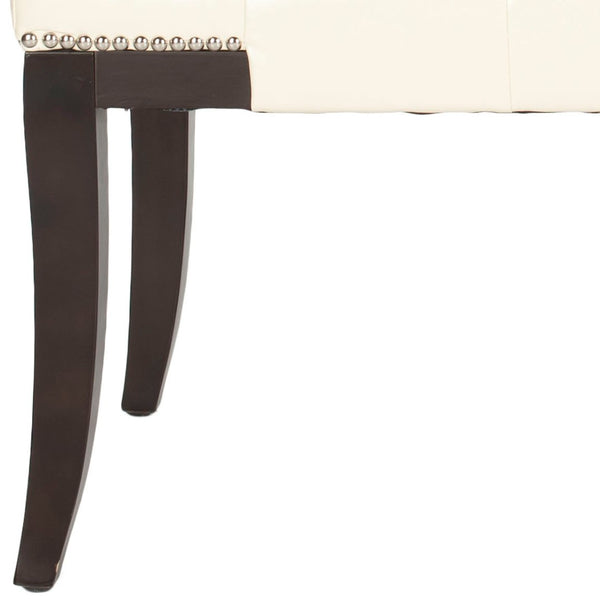 Safavieh Gibbons Bench - Elegant Upholstered Seating With Tufted Design, Silver Nail Heads & Espresso Legs Flat Cream MCR4614B