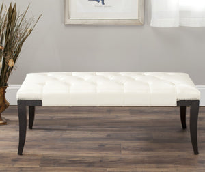 Safavieh Gibbons Bench - Elegant Upholstered Seating With Tufted Design, Silver Nail Heads & Espresso Legs Flat Cream MCR4614B