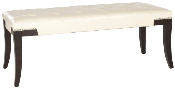Safavieh Gibbons Bench - Elegant Upholstered Seating With Tufted Design, Silver Nail Heads & Espresso Legs Flat Cream MCR4614B