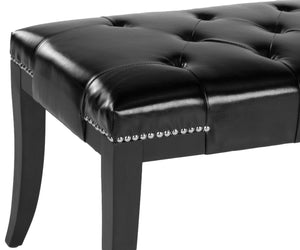 Safavieh Gibbons Bench - Elegant Upholstered Seating With Tufted Design, Silver Nail Heads & Espresso Legs Black MCR4614C