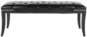Safavieh Gibbons Bench - Elegant Upholstered Seating With Tufted Design, Silver Nail Heads & Espresso Legs Black MCR4614C