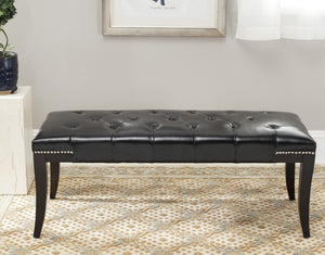 Safavieh Gibbons Bench - Elegant Upholstered Seating With Tufted Design, Silver Nail Heads & Espresso Legs Black MCR4614C