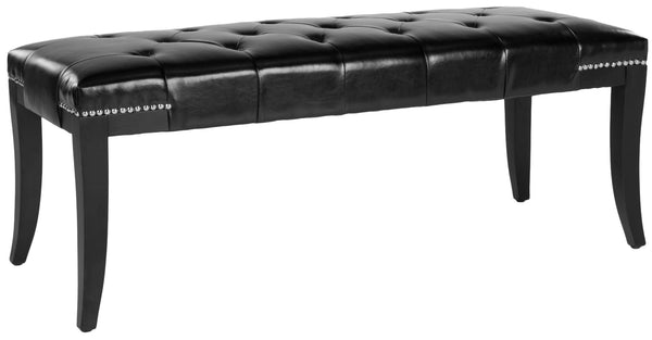 Safavieh Gibbons Bench - Elegant Upholstered Seating With Tufted Design, Silver Nail Heads & Espresso Legs Black MCR4614C