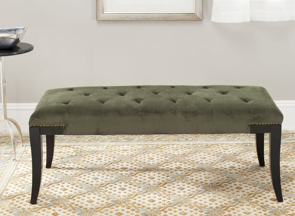 Safavieh Gibbons Bench - Luxurious Graphite Cotton Velour With Brass Nail Heads, Perfect For Any Room MCR4614D