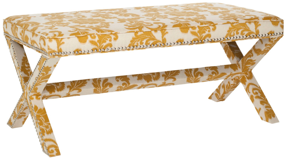 Safavieh Melanie Luxurious Linen-Cotton X-Bench With Silver Nail Heads For Stylish Home Décor & Seating MCR4617B