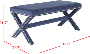 Safavieh Melanie Extended Upholstered Bench In Navy Suede - Stylish Accent For Living Rooms & Bedrooms MCR4617F
