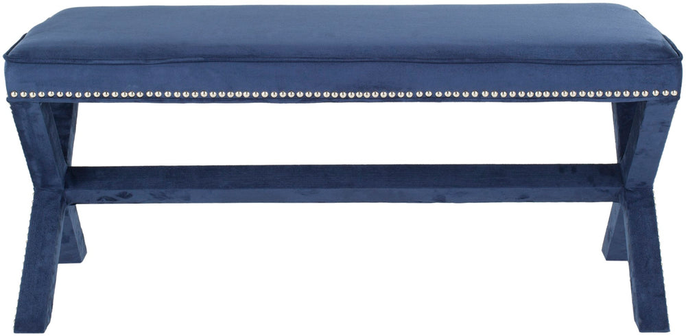 Safavieh Melanie Extended Upholstered Bench In Navy Suede - Stylish Accent For Living Rooms & Bedrooms MCR4617F