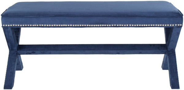 Safavieh Melanie Extended Upholstered Bench In Navy Suede - Stylish Accent For Living Rooms & Bedrooms MCR4617F