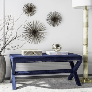 Safavieh Melanie Extended Upholstered Bench In Navy Suede - Stylish Accent For Living Rooms & Bedrooms MCR4617F
