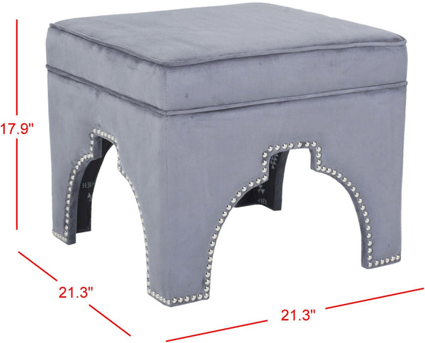 Safavieh Grant Ottoman - Elegant Moorish Arch Design With Polished Silver Nail Heads For Any Living Space Grey MCR4636D