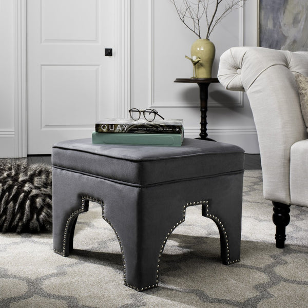 Safavieh Grant Ottoman - Elegant Moorish Arch Design With Polished Silver Nail Heads For Any Living Space Grey MCR4636D