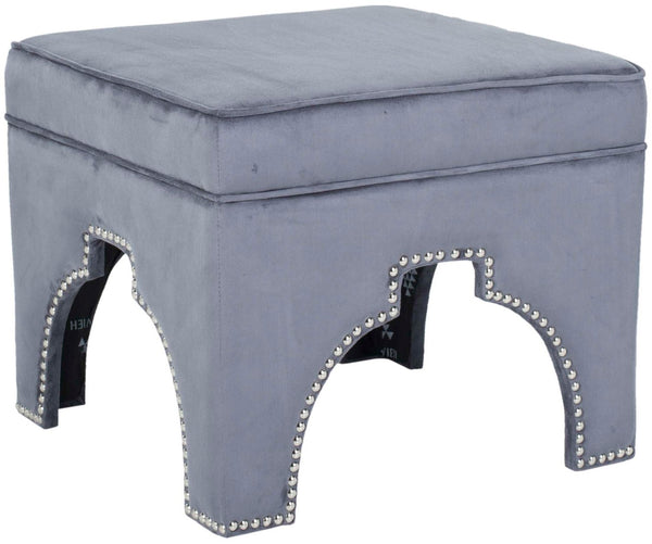 Safavieh Grant Ottoman - Elegant Moorish Arch Design With Polished Silver Nail Heads For Any Living Space Grey MCR4636D