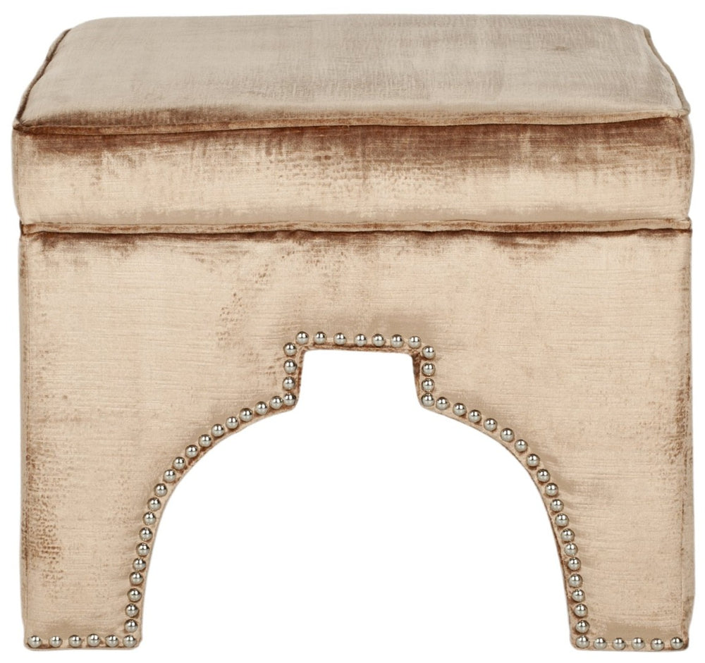 Safavieh Grant Ottoman - Elegant Moorish Arch Design With Polished Silver Nail Heads For Any Living Space Mink Brown MCR4636F