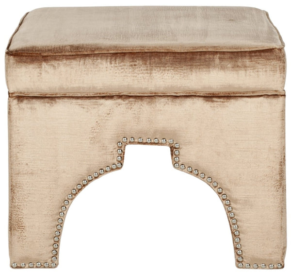 Safavieh Grant Ottoman - Elegant Moorish Arch Design With Polished Silver Nail Heads For Any Living Space Mink Brown MCR4636F