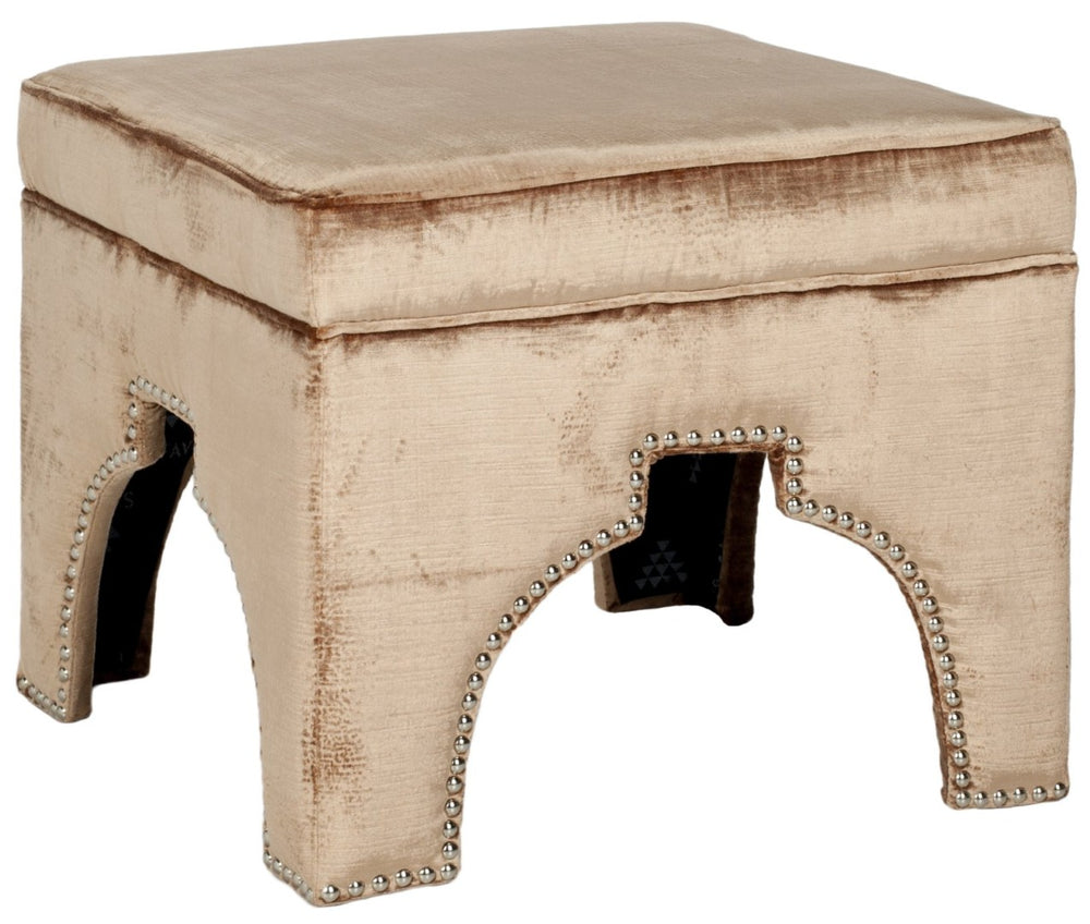 Safavieh Grant Ottoman - Elegant Moorish Arch Design With Polished Silver Nail Heads For Any Living Space Mink Brown MCR4636F