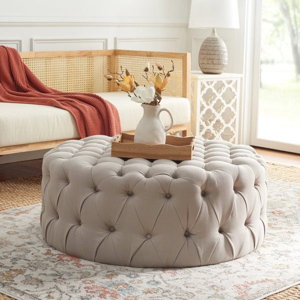 Safavieh Charlene Tufted Cocktail Ottoman - Glamorous Vintage-Inspired Centerpiece For Modern Living Spaces Taupe MCR4638A