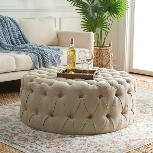 Safavieh Charlene Tufted Cocktail Ottoman - Glamorous Vintage-Inspired Centerpiece For Modern Living Spaces Antique Gold MCR4638G