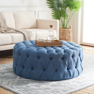 Safavieh Charlene Tufted Cocktail Ottoman - Glamorous Vintage-Inspired Centerpiece For Modern Living Spaces Navy MCR4638H