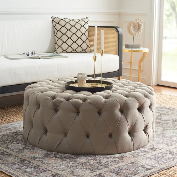 Safavieh Charlene Tufted Cocktail Ottoman - Glamorous Vintage-Inspired Centerpiece For Modern Living Spaces Mushroom MCR4638J