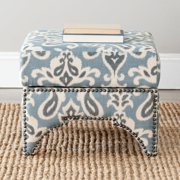 Safavieh Declan Ottoman Brass Nail Heads Blue Grey / Natural MCR4639E