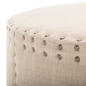 Safavieh Sherri Cocktail Ottoman - Elegant Beige Linen, Brass Nailhead Trim, Multi-Functional Accent Piece MCR4640A