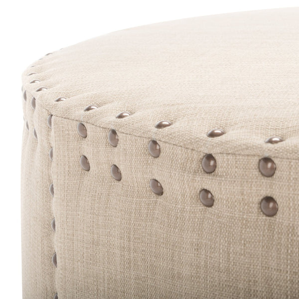 Safavieh Sherri Cocktail Ottoman - Elegant Beige Linen, Brass Nailhead Trim, Multi-Functional Accent Piece MCR4640A