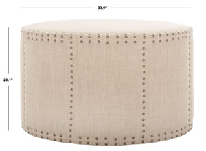 Safavieh Sherri Cocktail Ottoman - Elegant Beige Linen, Brass Nailhead Trim, Multi-Functional Accent Piece MCR4640A
