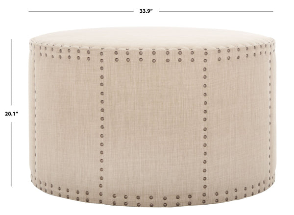 Safavieh Sherri Cocktail Ottoman - Elegant Beige Linen, Brass Nailhead Trim, Multi-Functional Accent Piece MCR4640A