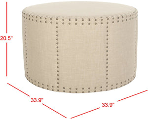 Safavieh Sherri Cocktail Ottoman - Elegant Beige Linen, Brass Nailhead Trim, Multi-Functional Accent Piece MCR4640A